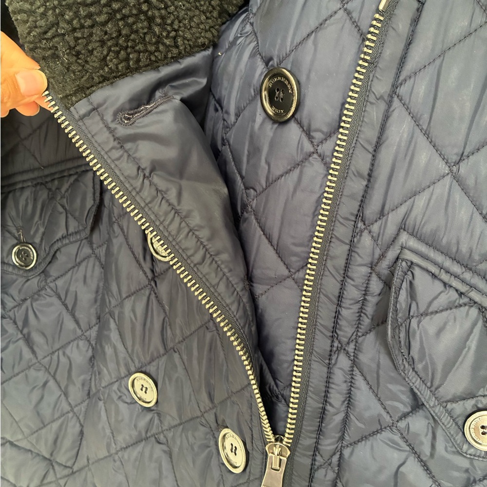 Burberry lDark Blue Quilted Pea Coat Car jacket with Black Shearling Collar L - Picture 5 of 12